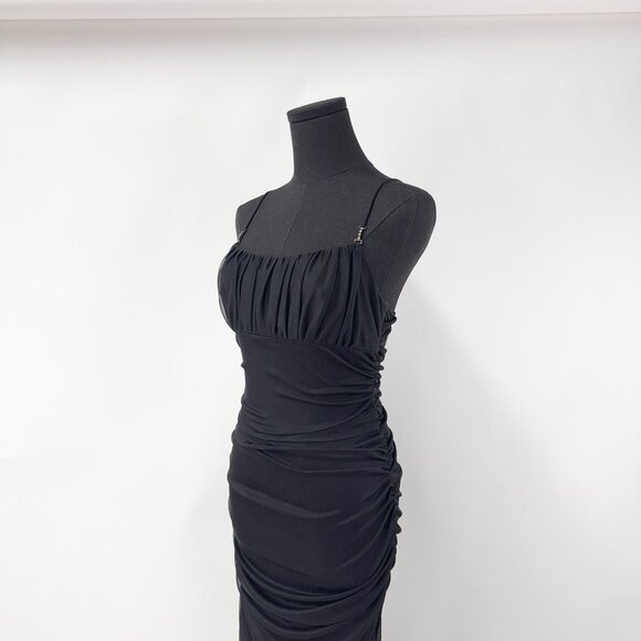 VINTAGE 90S STYLE BLACK RUCHED LONG MAXI DRESS - Picture 13 of 14